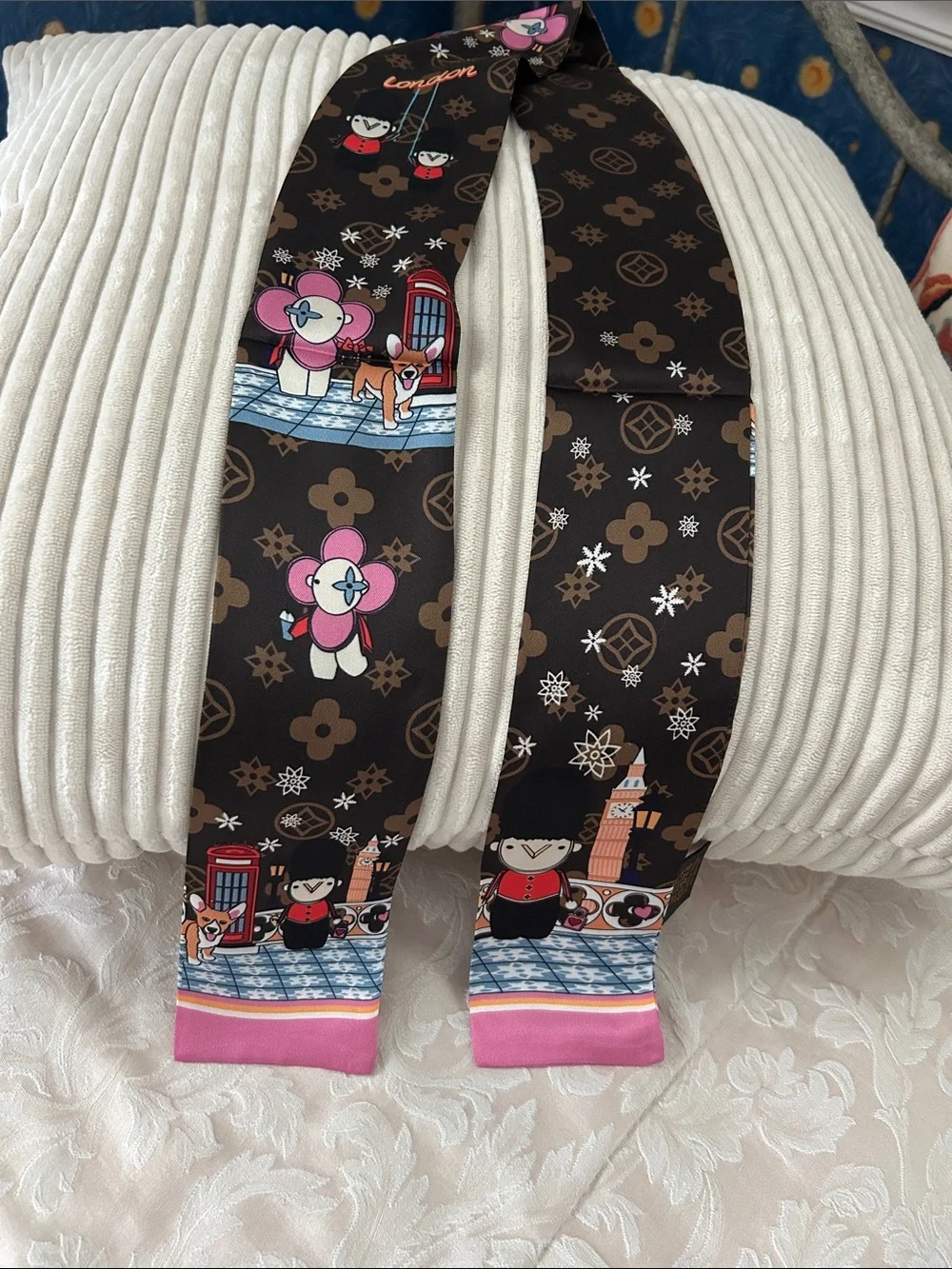 Brown and Multi Color Double Sided Scarf or Twilly
